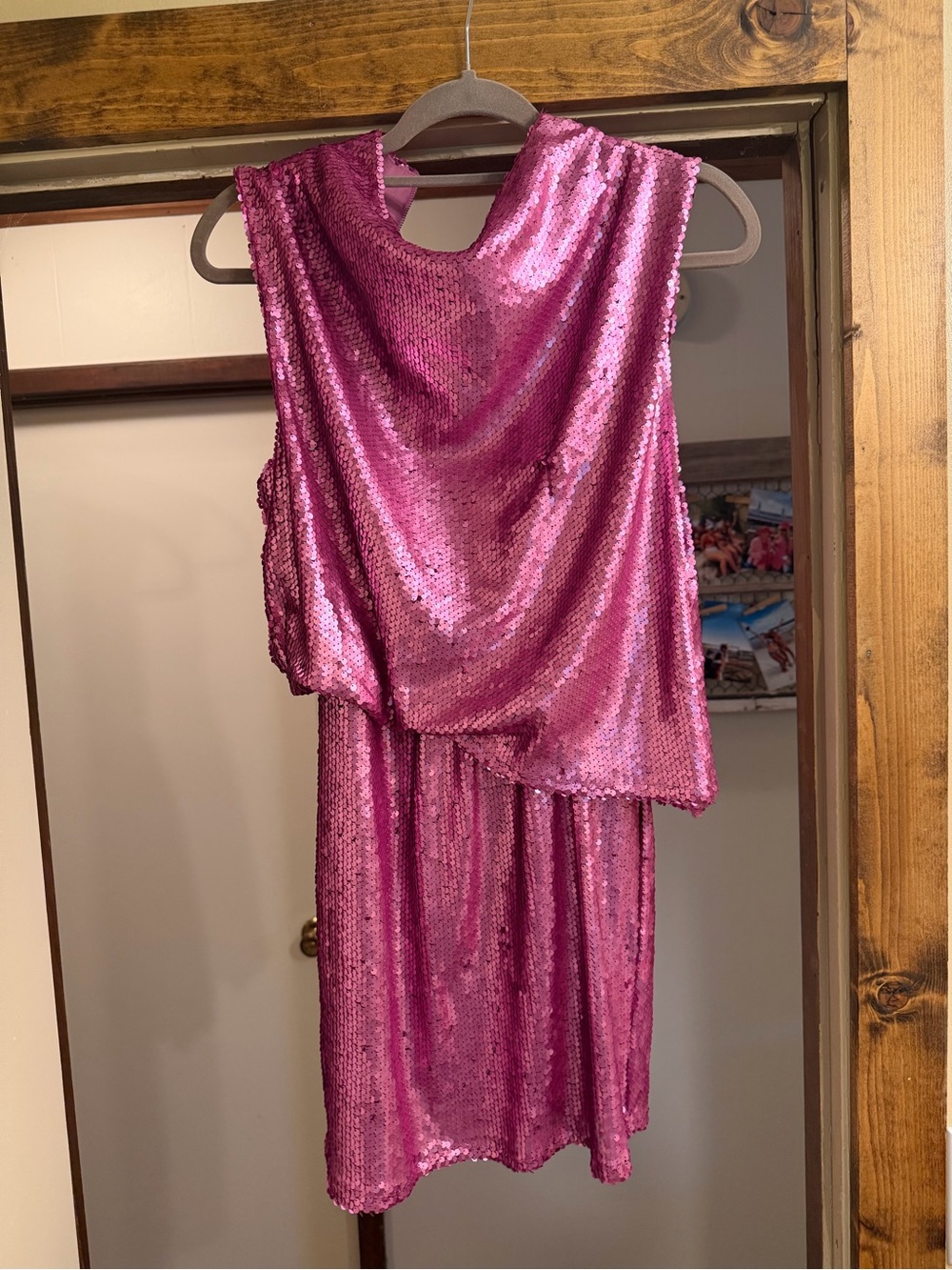 TCEC Pink Sequin Draped Midi Dress
